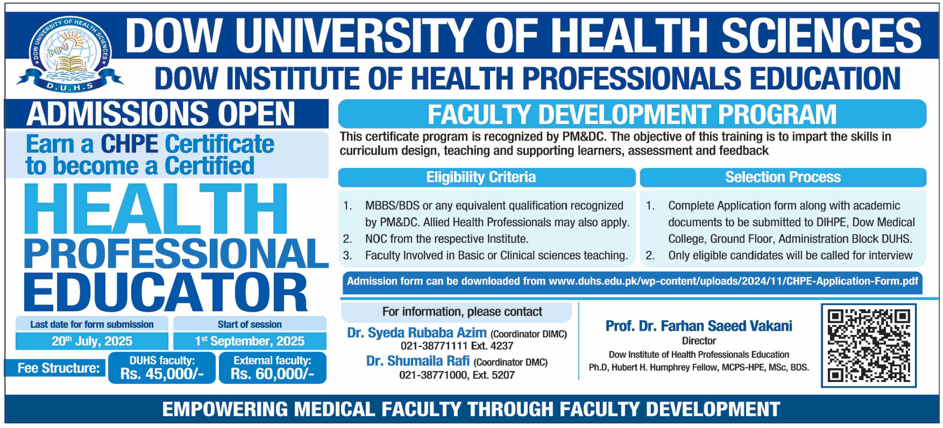 Admission Open in Dow University of Health Sciences Karachi